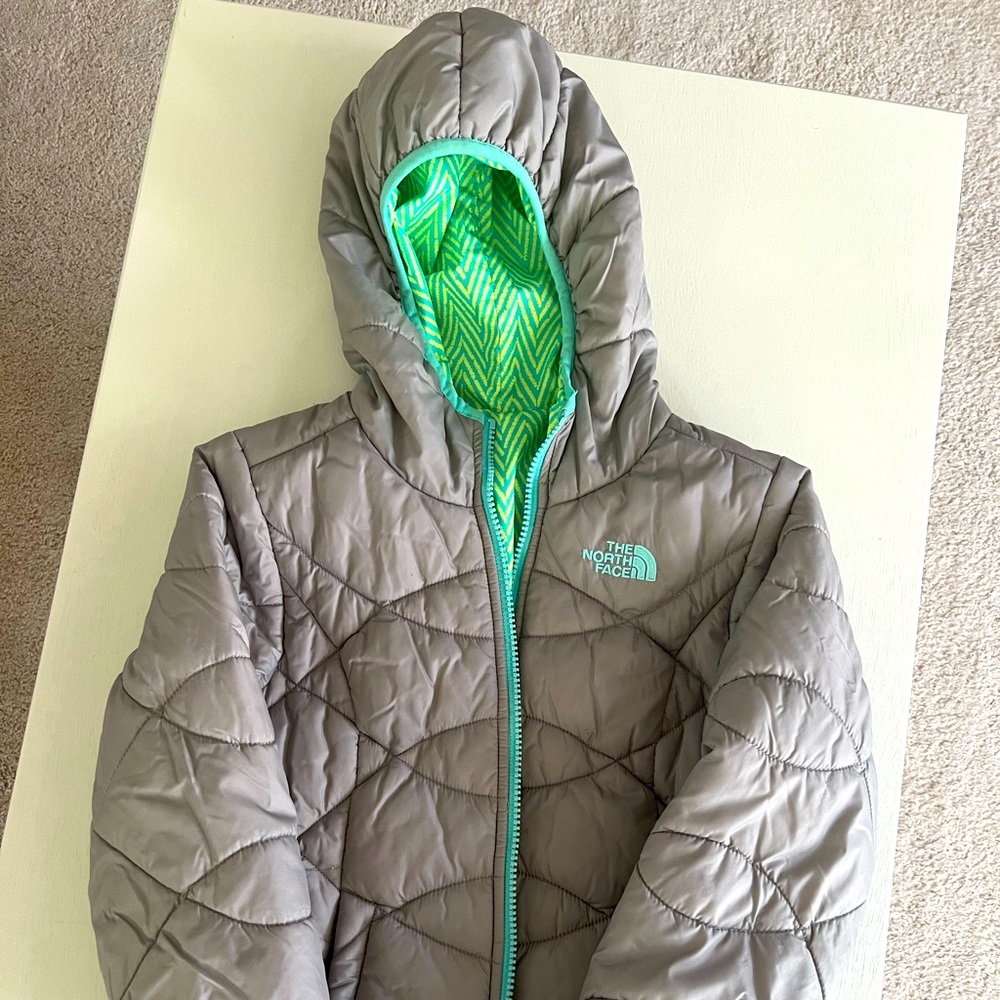 North Face reversible, girl, puff jacket.